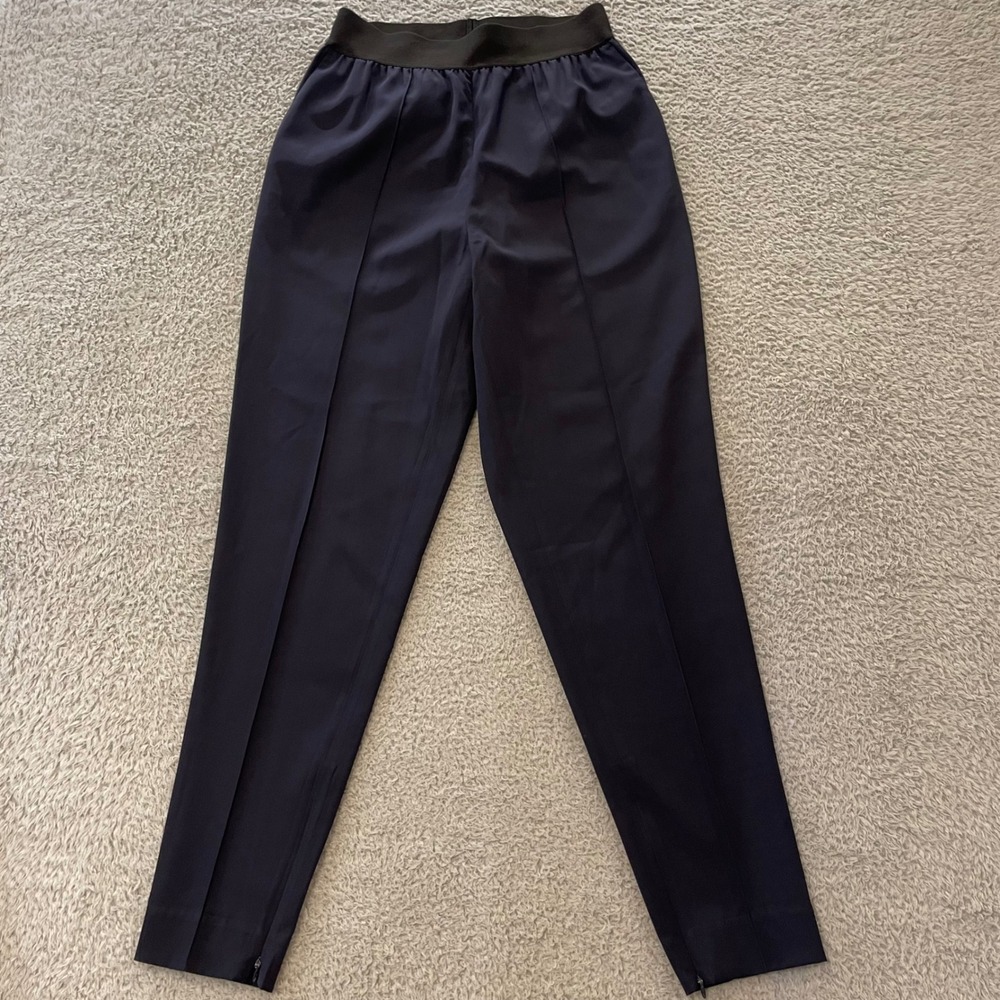 Everlane Wool Ankle Zip Pull On Pants Womens 4 Navy Blue Elastic Waist Tapered